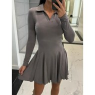 Women's A Line Dress Mini Dress Ruffle Date Vacation Elegant Lapel Long Sleeve Black Coffee Gray Color 2025 Women's A Line Dress Mini Dress Ruffle Date Vacation Elegant Lapel Long Sleeve Black Coffee Gray Color 2025