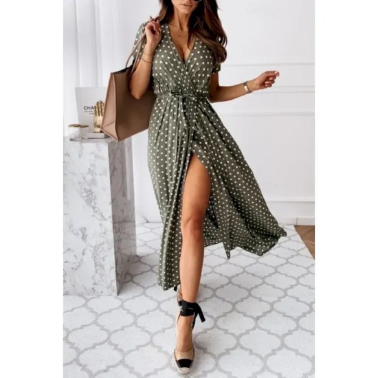 Women's Midi Dress Casual Dress Boho Dress Classic Vacation Daily Holiday Regular Fit Polka Dot Short Sleeve V Neck Black Pink Green Summer 2025 - US Women's Midi Dress Casual Dress Boho Dress Classic Vacation Daily Holiday Regular Fit Polka Dot Short Sleeve V Neck Black Pink Green Summer 2025 - US