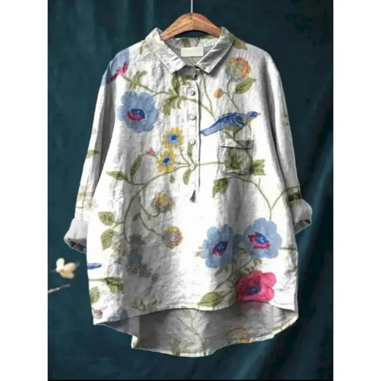 Women's Shirt Floral Tropical Stylish Casual Long Sleeve Shirt Collar Regular Tops Daily Buttons Print White Red Royal Blue Blue Summer Spring 2025 Women's Shirt Floral Tropical Stylish Casual Long Sleeve Shirt Collar Regular Tops Daily Buttons Print White Red Royal Blue Blue Summer Spring 2025