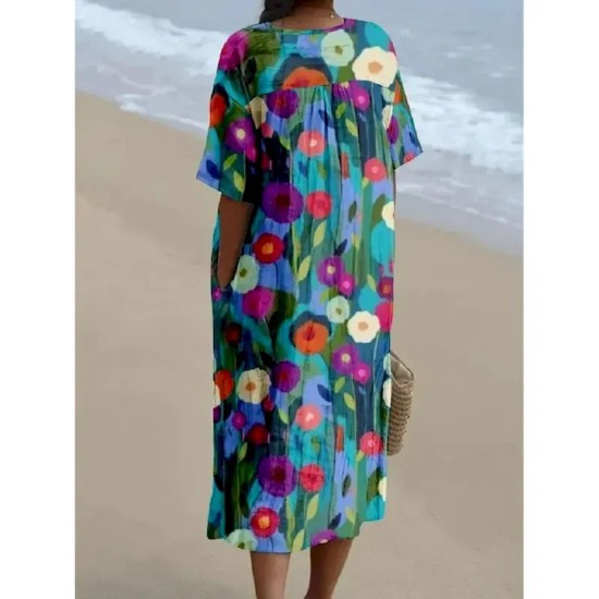 Women's Midi Dress Sundress A Line Dress Linen Vacation Casual Beach Going out Loose Fit Floral Graphic Short Sleeve V Neck Yellow Blue SummerBeach 20 Women's Midi Dress Sundress A Line Dress Linen Vacation Casual Beach Going out Loose Fit Floral Graphic Short Sleeve V Neck Yellow Blue SummerBeach 20