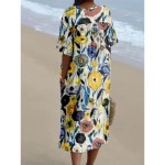 Women's Midi Dress Sundress A Line Dress Linen Vacation Casual Beach Going out Loose Fit Floral Graphic Short Sleeve V Neck Yellow Blue SummerBeach 20 Women's Midi Dress Sundress A Line Dress Linen Vacation Casual Beach Going out Loose Fit Floral Graphic Short Sleeve V Neck Yellow Blue SummerBeach 20