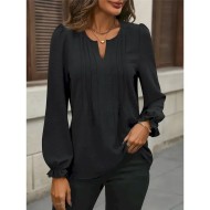 Women's Shirt Blouse Solid Color Basic Casual Long Sleeve Notched Neck Regular Tops Daily Black Wine Fall Winter 2025