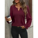 Women's Shirt Blouse Solid Color Basic Casual Long Sleeve Notched Neck Regular Tops Daily Black Wine Fall Winter 2025 Women's Shirt Blouse Solid Color Basic Casual Long Sleeve Notched Neck Regular Tops Daily Black Wine Fall Winter 2025