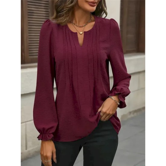 Women's Shirt Blouse Solid Color Basic Casual Long Sleeve Notched Neck Regular Tops Daily Black Wine Fall Winter 2025 Women's Shirt Blouse Solid Color Basic Casual Long Sleeve Notched Neck Regular Tops Daily Black Wine Fall Winter 2025