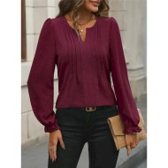 Women's Shirt Blouse Solid Color Basic Casual Long Sleeve Notched Neck Regular Tops Daily Black Wine Fall Winter 2025 Women's Shirt Blouse Solid Color Basic Casual Long Sleeve Notched Neck Regular Tops Daily Black Wine Fall Winter 2025