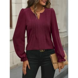 Women's Shirt Blouse Solid Color Basic Casual Long Sleeve Notched Neck Regular Tops Daily Black Wine Fall Winter 2025
