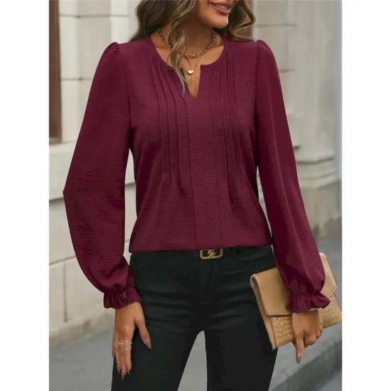 Women's Shirt Blouse Solid Color Basic Casual Long Sleeve Notched Neck Regular Tops Daily Black Wine Fall Winter 2025 Women's Shirt Blouse Solid Color Basic Casual Long Sleeve Notched Neck Regular Tops Daily Black Wine Fall Winter 2025