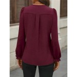 Women's Shirt Blouse Solid Color Basic Casual Long Sleeve Notched Neck Regular Tops Daily Black Wine Fall Winter 2025 Women's Shirt Blouse Solid Color Basic Casual Long Sleeve Notched Neck Regular Tops Daily Black Wine Fall Winter 2025